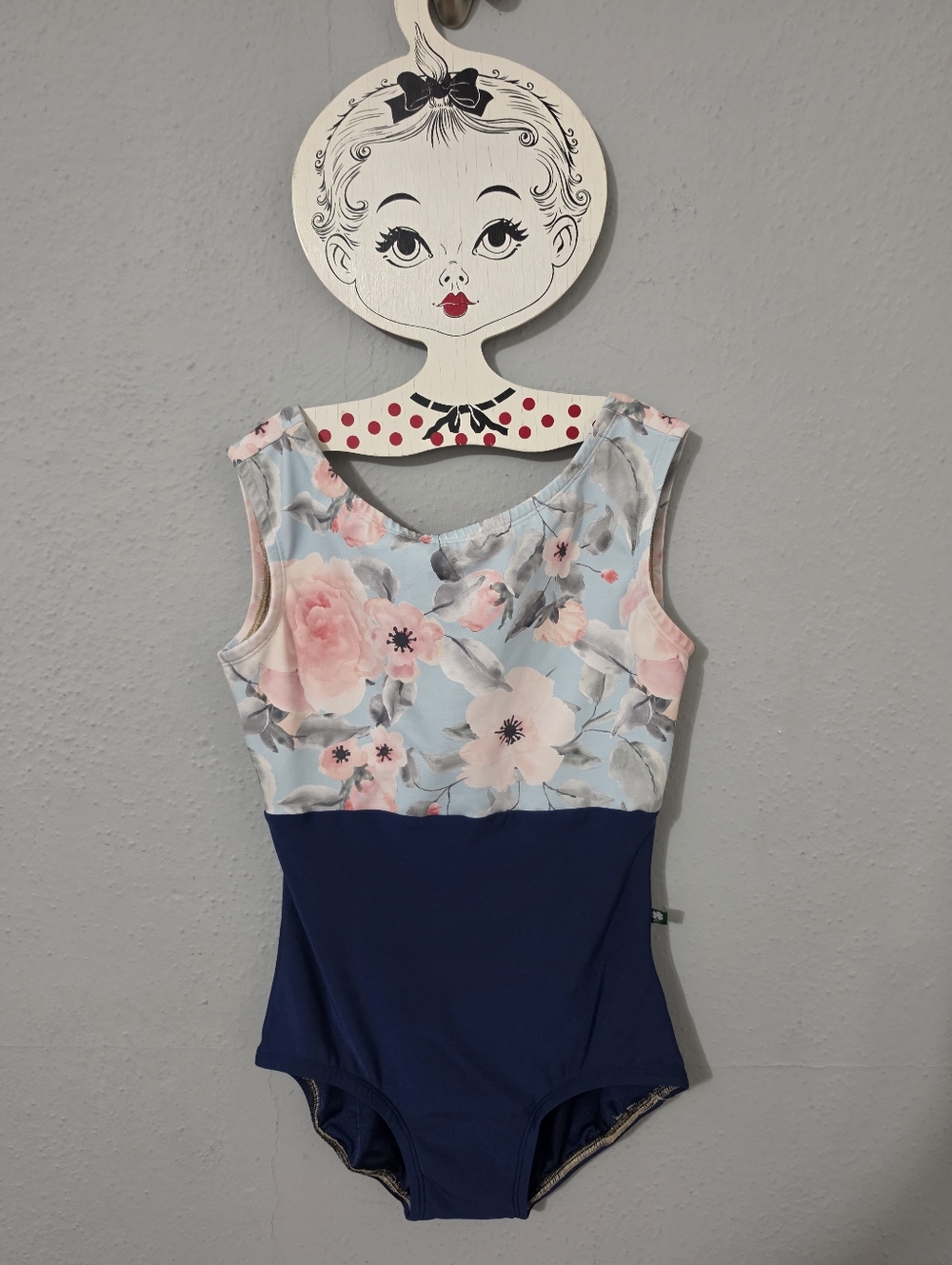 Luckyleo Blue and Flower Dancewear Bodysuit Size Med